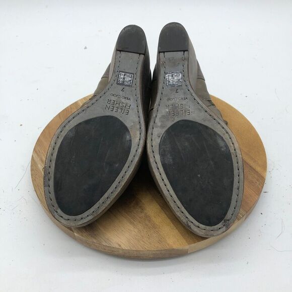 Eileen Fisher Ankle Boot Womens 7M Brown Distressed Wedge Bootie Slouched Zip - Picture 6 of 13